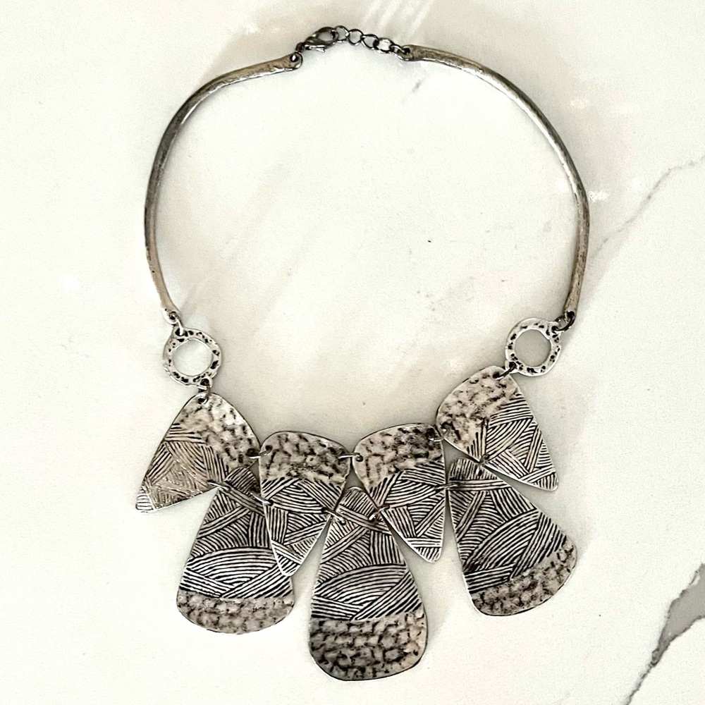 Vintage chest plate necklace - hammered steel